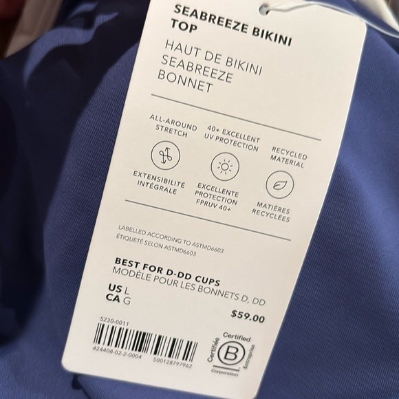 NWT Athleta Seabreeze Bikini Dusk/White Top Size Large (Best for D-DD C… - Picture 8 of 8